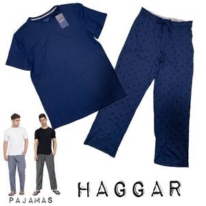 NWT HAGGAR Men’s 2pc Navy short sleeve super soft pajama set size M